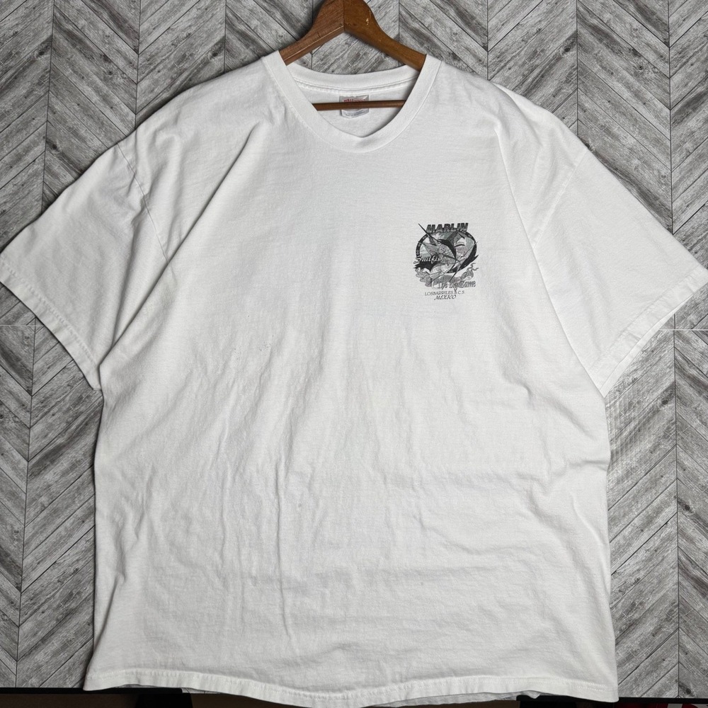 Vintage Hanes Heavyweight Marlin Sailfish Mexico Fishing T-Shirt Mens 2XL White - Picture 5 of 7